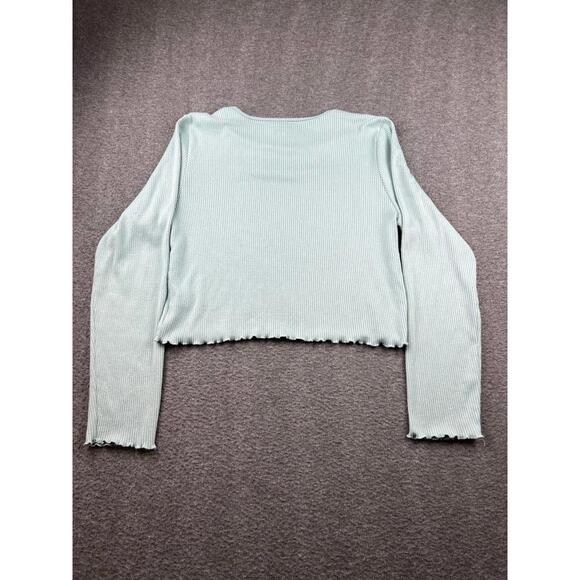 American Eagle Light Blue Ribbed Long‎ Sleeve Crop Top Size XL - Picture 2 of 5